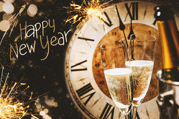 Happy New Year greeting card with champagne