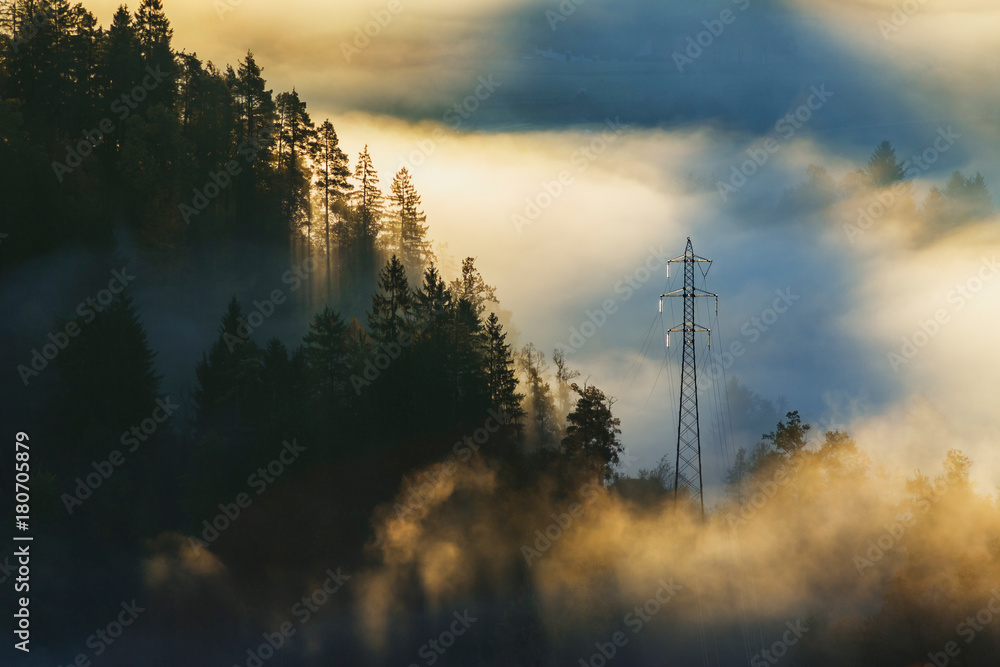 Fototapeta premium Morning at Bled with foggy landscape