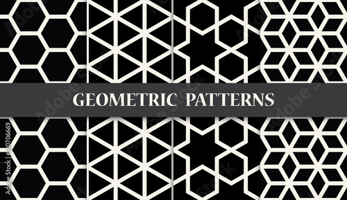 black and white geometric seamless pattern set