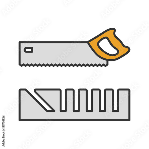 Mitre box and handle pad saw color icon