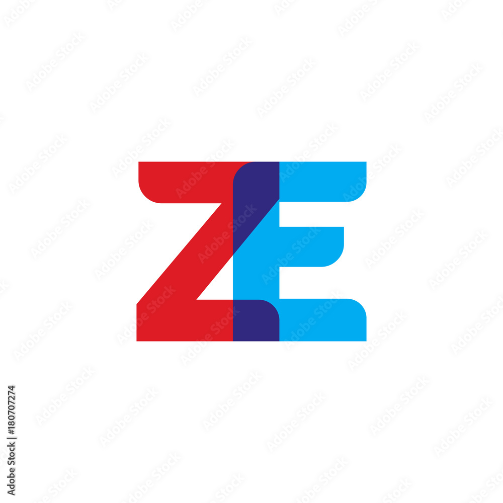 Initial letter ZE, overlapping transparent uppercase logo, modern red blue color Initial letter ZE, overlapping transparent uppercase logo, modern red blue color