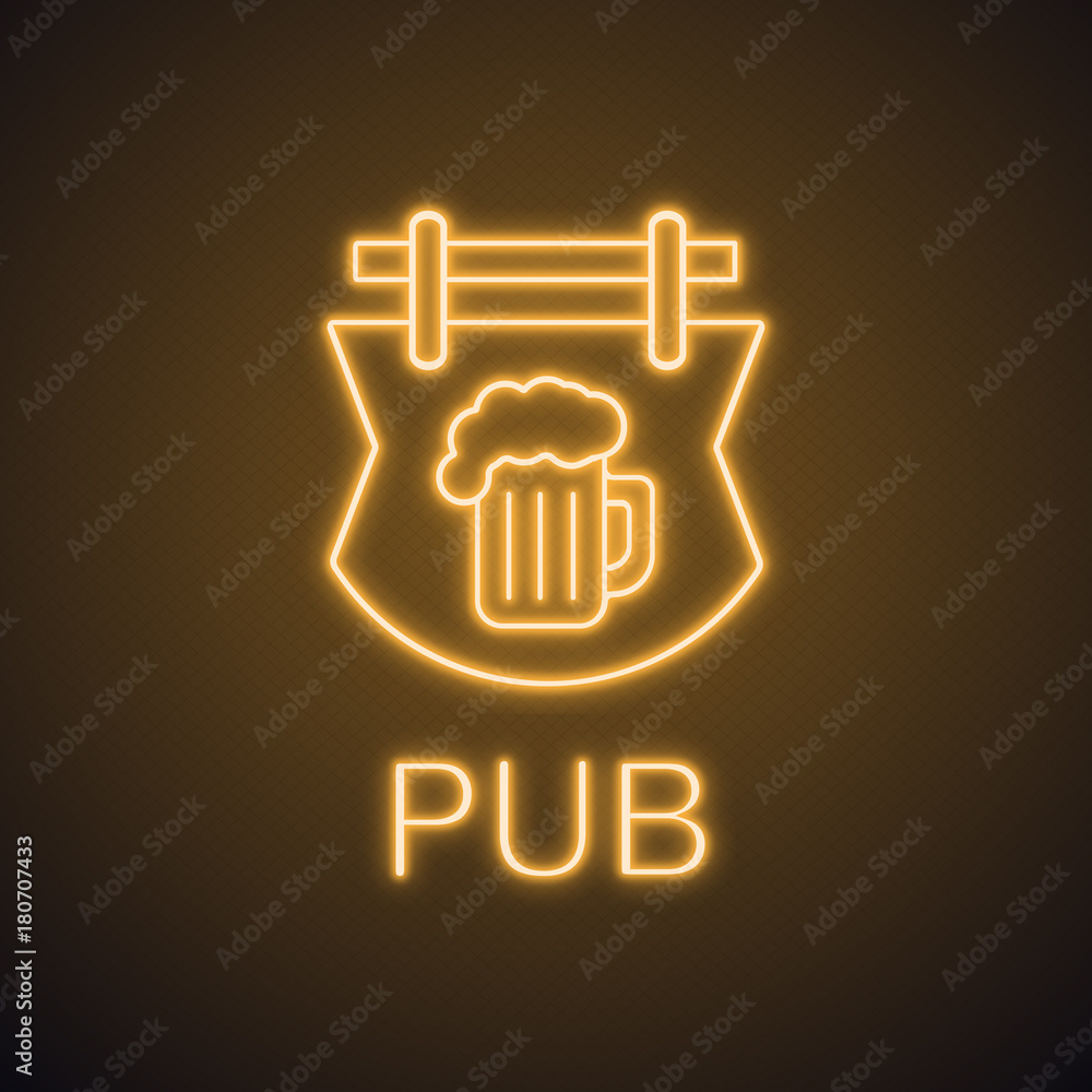 Bar signboard neon light icon