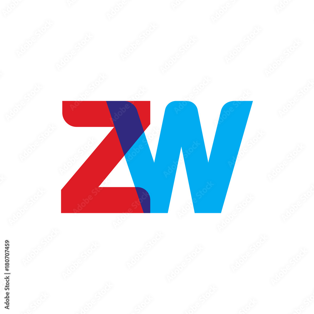 Initial letter ZW, overlapping transparent uppercase logo, modern red blue color Initial letter ZW, overlapping transparent uppercase logo, modern red blue color