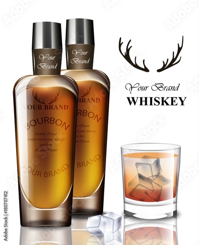 Whiskey realistic bottles Vector. Product packaging brand designs