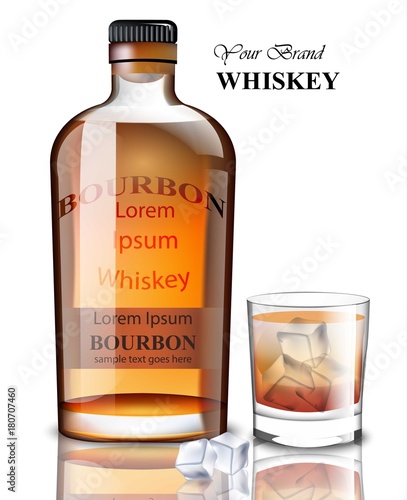 Bourbon realistic bottle Vector. Product packaging brand designs