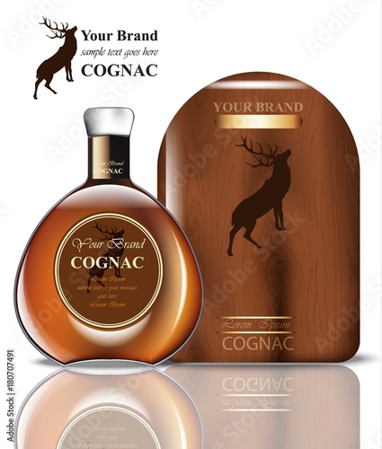 Cognac packaging design Vector. Realistic product with brand vintage label. P...