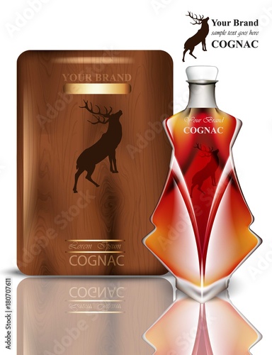 Liquor bottle packaging design Vector. Realistic product with brand vintage l...