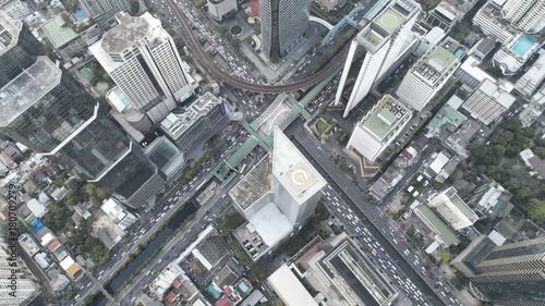 Roads and tall buildings in downtown Bangkok, Thailand.City views are very important business areas.Beautiful street.Aerial view and top view.