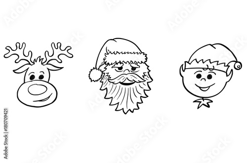 Christmas Set of Santa Claus, Elf and Rudolf the Reindeer Portraits