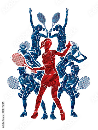 Tennis players , Women action designed using grunge brush graphic vector.