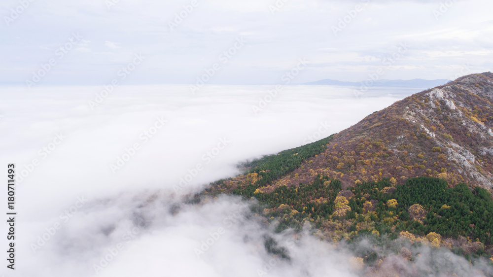 
Mountains With A Lot Of Fog Aerial View