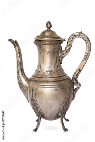 arabic antique old silver teapot isolated on white background