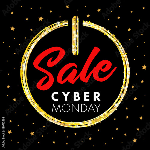 Cyber monday sale promotion banner power button and star. Cyber monday sale concept for web banner or discount poster. Vector illustration