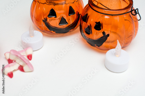 Halloween party objects arranged and isolated on a white background