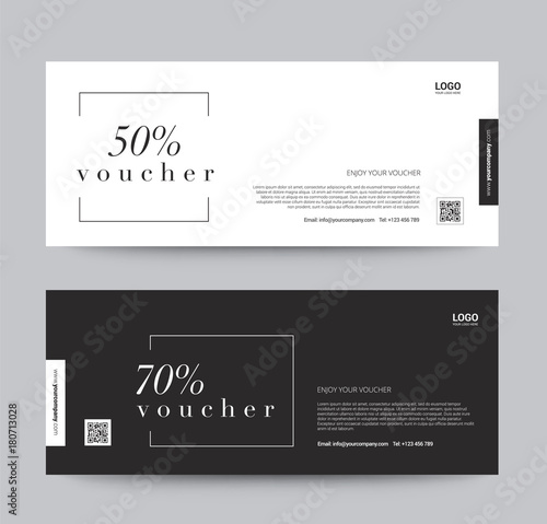 Gift Voucher Template Promotion Sale discount, black and white background, vector illustration photo