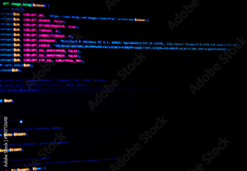 Screen with software developer code. 