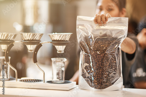 Close up of pack with coffee beans