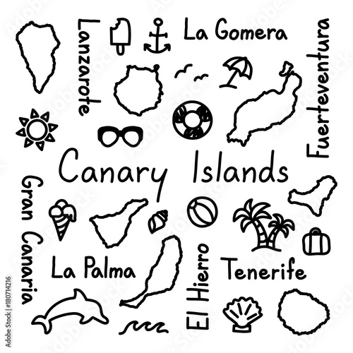 Canary Islands hand drawn doodle outline summer concept