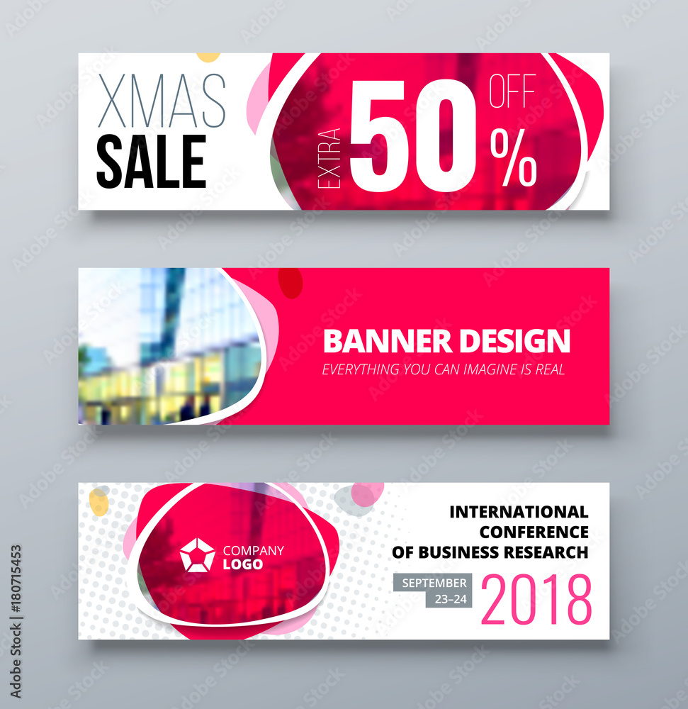 Banner template design. Presentation concept. Pink Corporate business banner template background. Horizontal banner stand or flag design layout. For conference, forum, shop, web site.