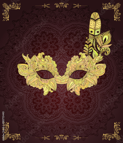 Dark background with mask with feathers