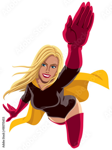 Superheroine Flying 2 / Illustration of flying superheroine over white background. 