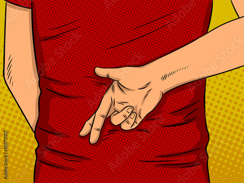 Crossed fingers pop art vector illustration