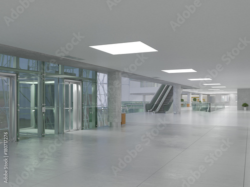 Public interior atrium. 3D render.