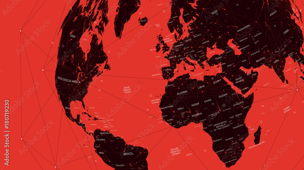 Obraz premium Red political map of the world, vector flat illustration