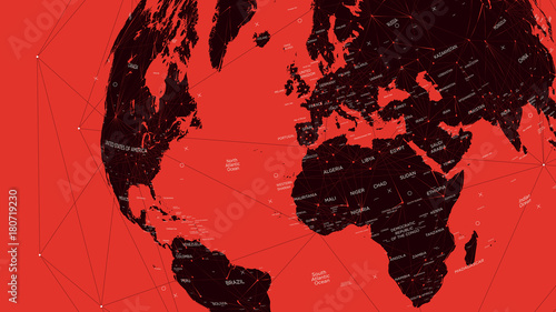 Red political map of the world, vector flat illustration