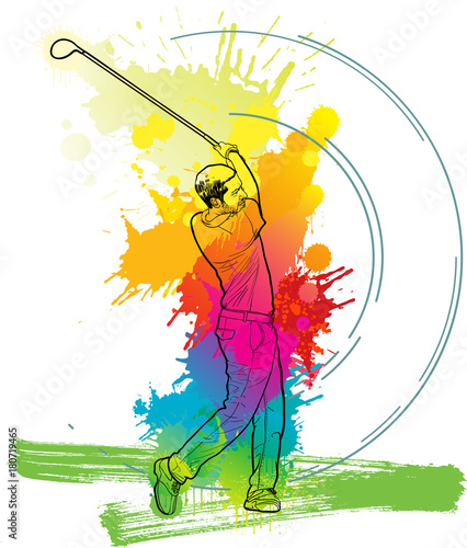 Golf player, man kicking golf ball