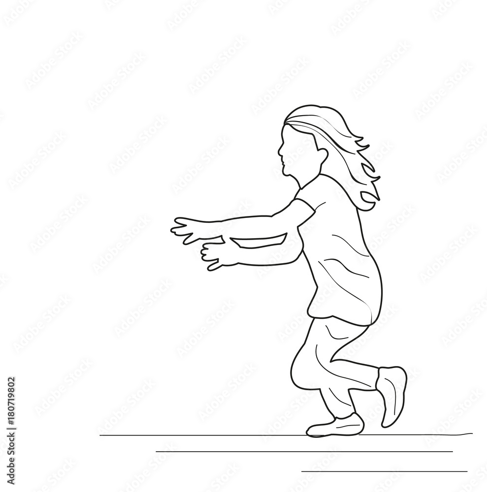 Obraz premium isolated, sketch little girl running