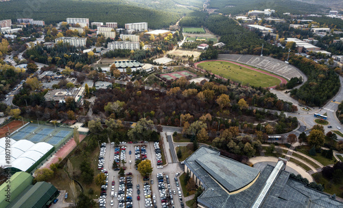 aerial view of devrim stadium in middle east technical university in autumn