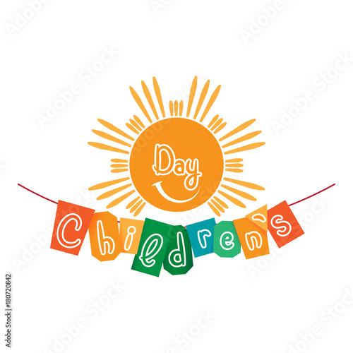 Children's Day. Festive illustration for children. Colorful banner. Raster template. Cheerful sun.