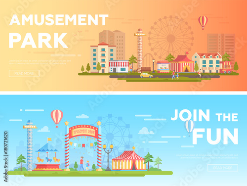 Amusement park - set of modern flat vector illustrations