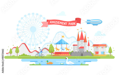 Amusement park - modern flat design style vector illustration