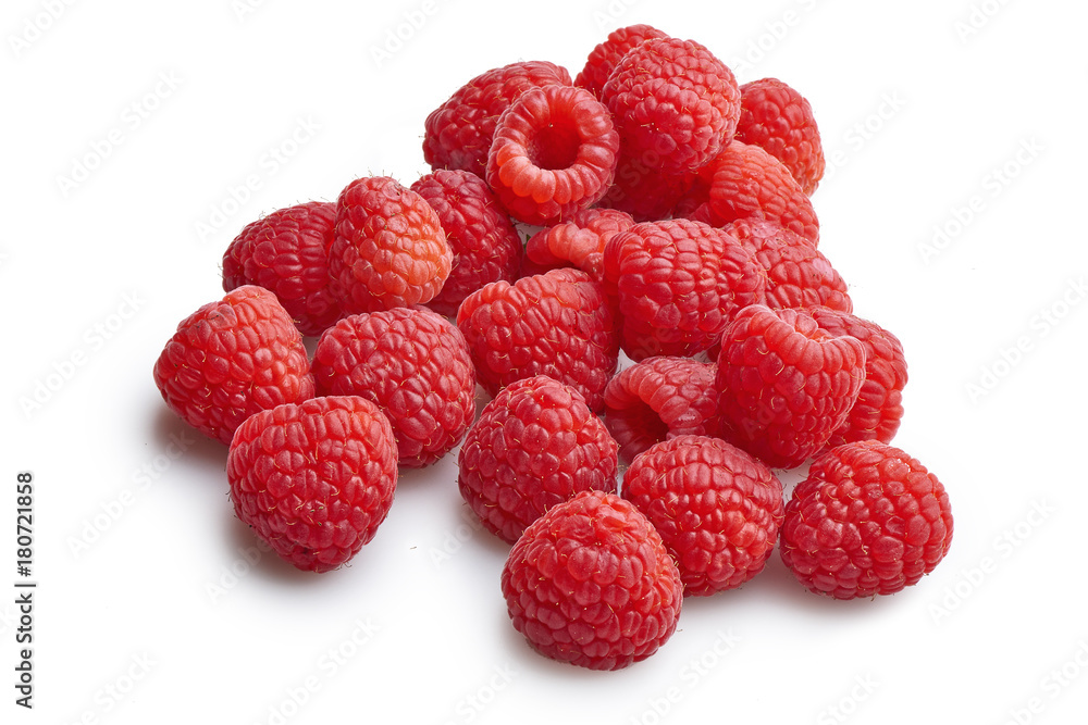 Lot of organic raspberries on white Lot of organic raspberries on white