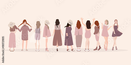 Beautiful young women in fashion clothing. Fashion women. Isolated fashion lady pose clothing show