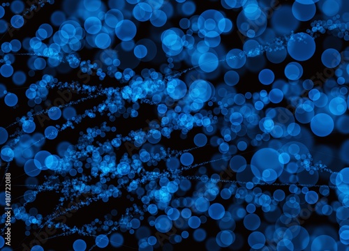 Abstract Blue Bokeh Bubbles on Black Background