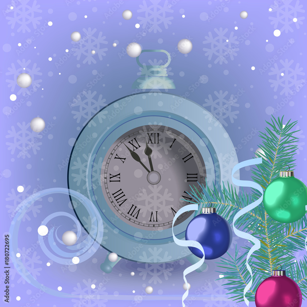 Fototapeta premium новогодняя атрибутика на снежном фоне, векторная иллюстрация