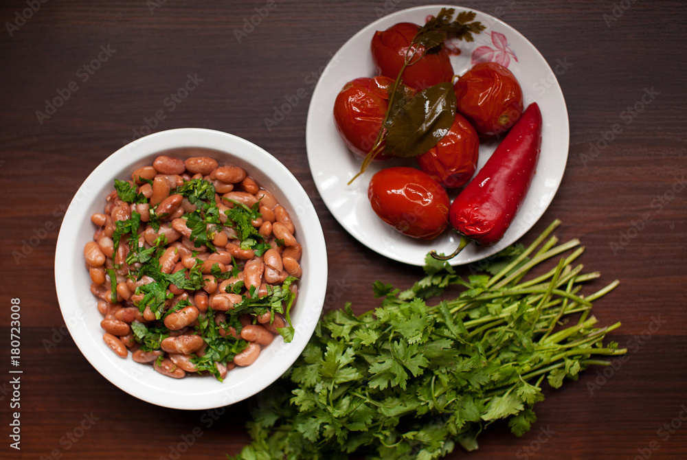 Lobio Georgian dish with red beans, spices and herbs.