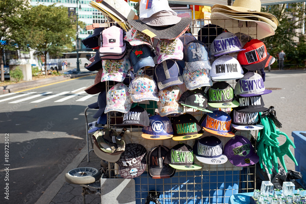 Street vendor selling caps in New York