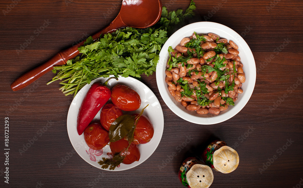 Lobio Georgian dish with red beans, spices and herbs. Lobio Georgian dish with red beans, spices and herbs.