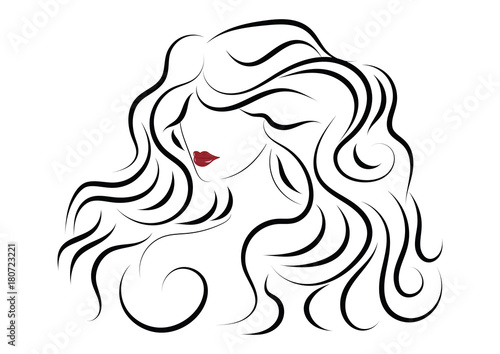 Sketch female image - long wavy hair - - isolated on white background - art vector