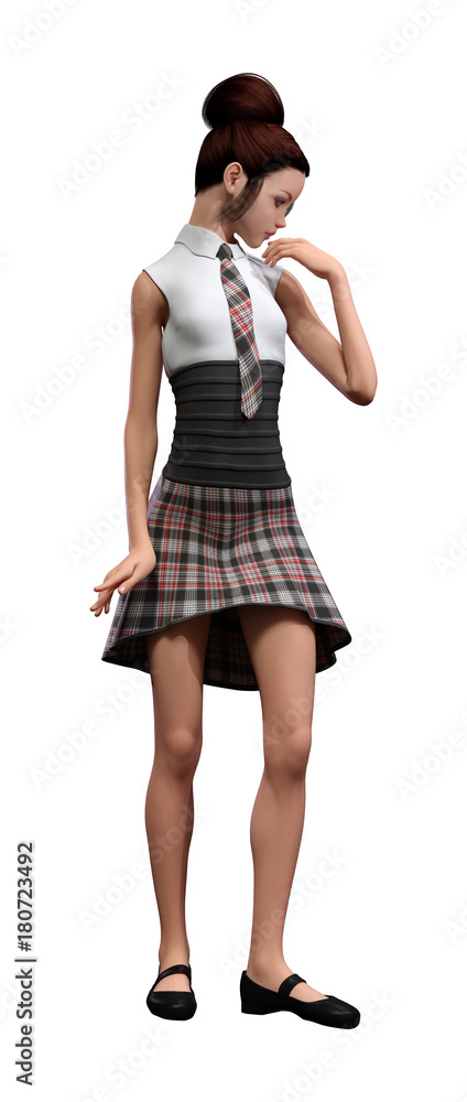 3D Rendering Teenager Schoolgirl on White 3D Rendering Teenager Schoolgirl on White
