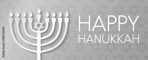 Happy Hanukkah - poster with menorah. Vector.