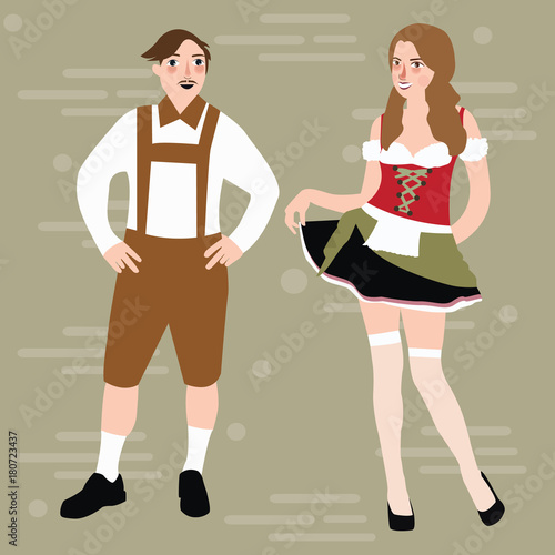 Traditional folks Costumes by Country people character illustration flat design dutch bavarian girl