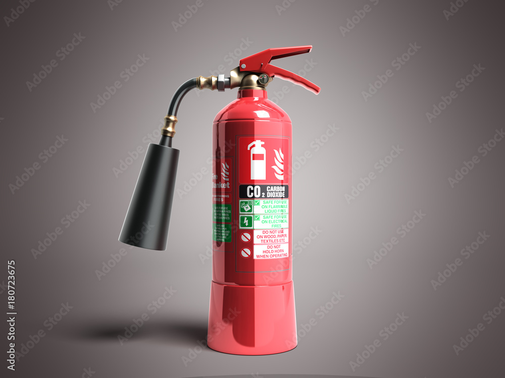 Obraz premium Carbon Dioxide Fire extinguisher 3d render on grey background