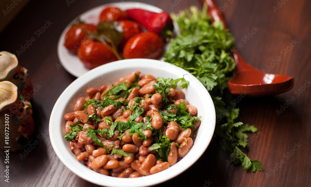 Lobio Georgian dish with red beans, spices and herbs. Lobio Georgian dish with red beans, spices and herbs.