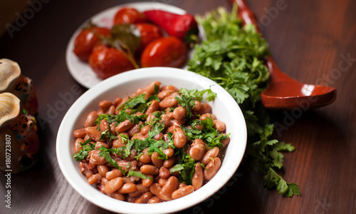 Lobio Georgian dish with red beans, spices and herbs.