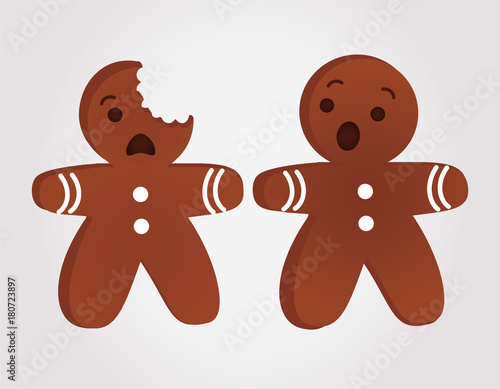 Funny gingerbread men bitten. Christmas vector.